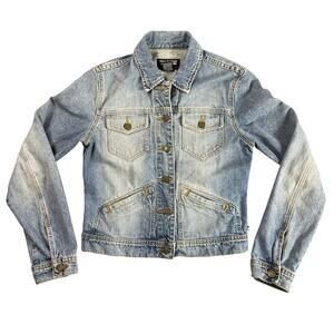 Vintage Polo Jeans Ralph Lauren Denim Trucker Jacket Womens S Distressed Y2K